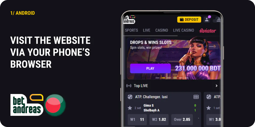 Go to the Betandreas website from your phone