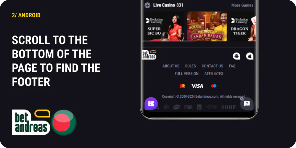 Scroll to the bottom of the Betandreas page