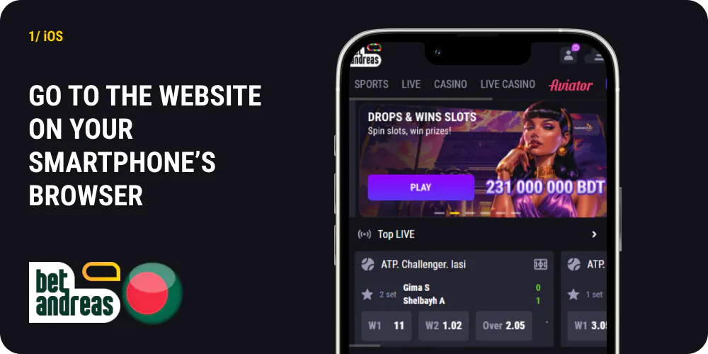 Go to the Betandreas website on your smartphone's browser