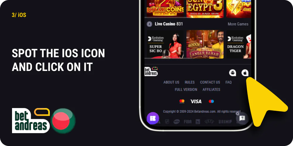 Find the iOS icon and tap on it to download the Betandreas app